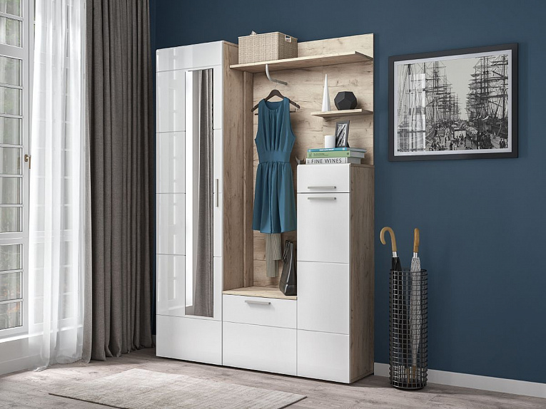 Лайн Шкаф для одежды 08.122 Дуб серый/Белый глянец