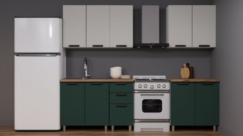 Кухня Аленушка 2 м Лаванда Керамика/Изумруд, черный (без столешницы)