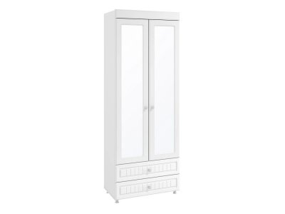 Шкаф 2-х дверный с зеркалами и ящиками (гл.410) Монако МН-45 белое дерево