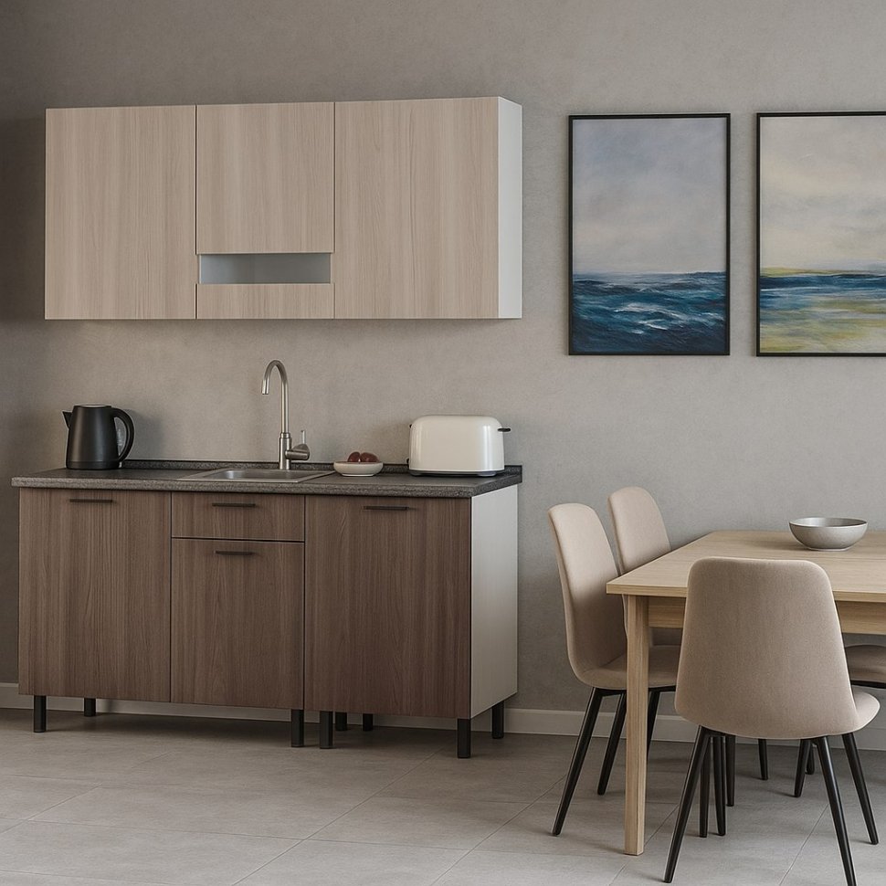 Кухня Розалия 1,7 м (со столешницей 26 мм), Ясень Шимо светлый, Ясень Шимо темный