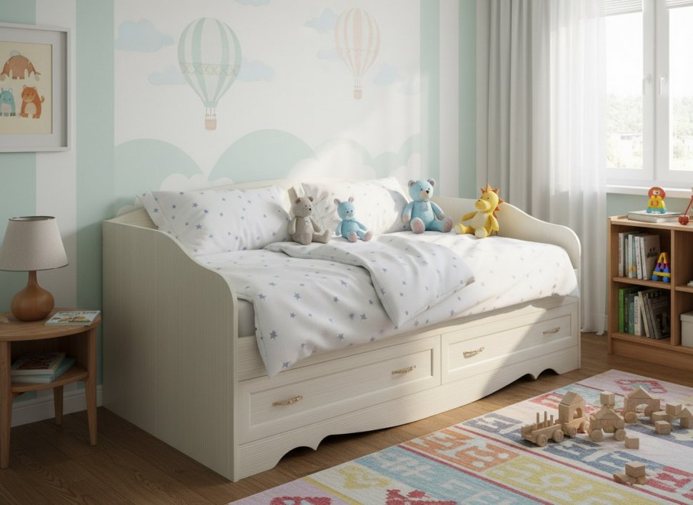 Латте 74-01 Кровать детская односпальная с ящ. 800 настил Бодега Светлый / Орех Донской