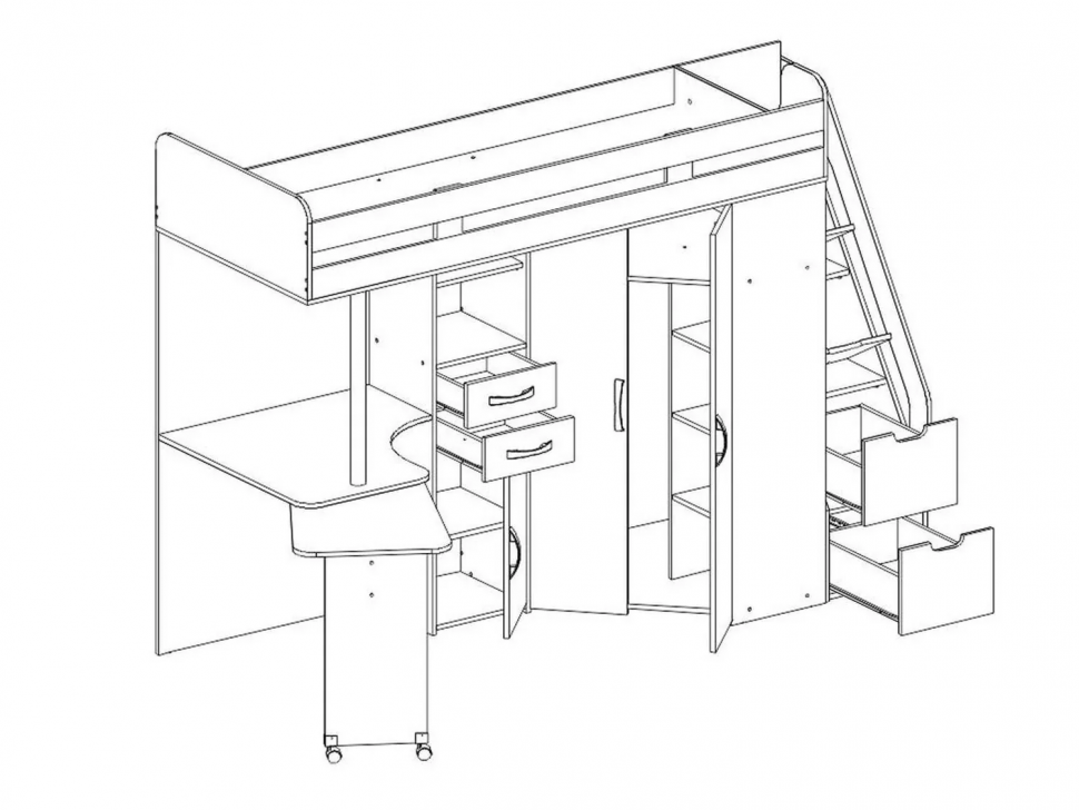 Карамель 77-03 кровать-чердак 2х этажная Дуб Сонома / Белый