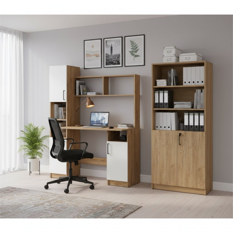 Стол компьютерный СТК 21, Дуб Золотой, Белый