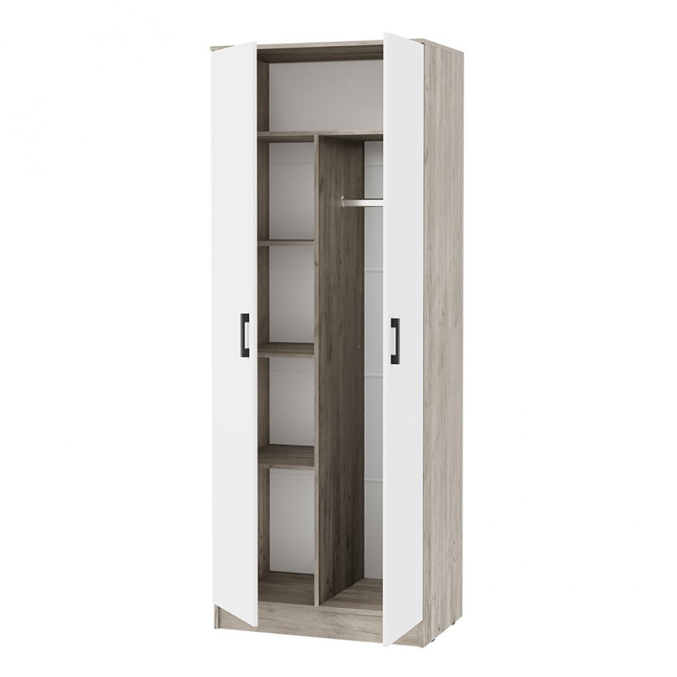 Шкаф двухстворчатый Ронда ШК-20, Дуб крафт серый, Белый