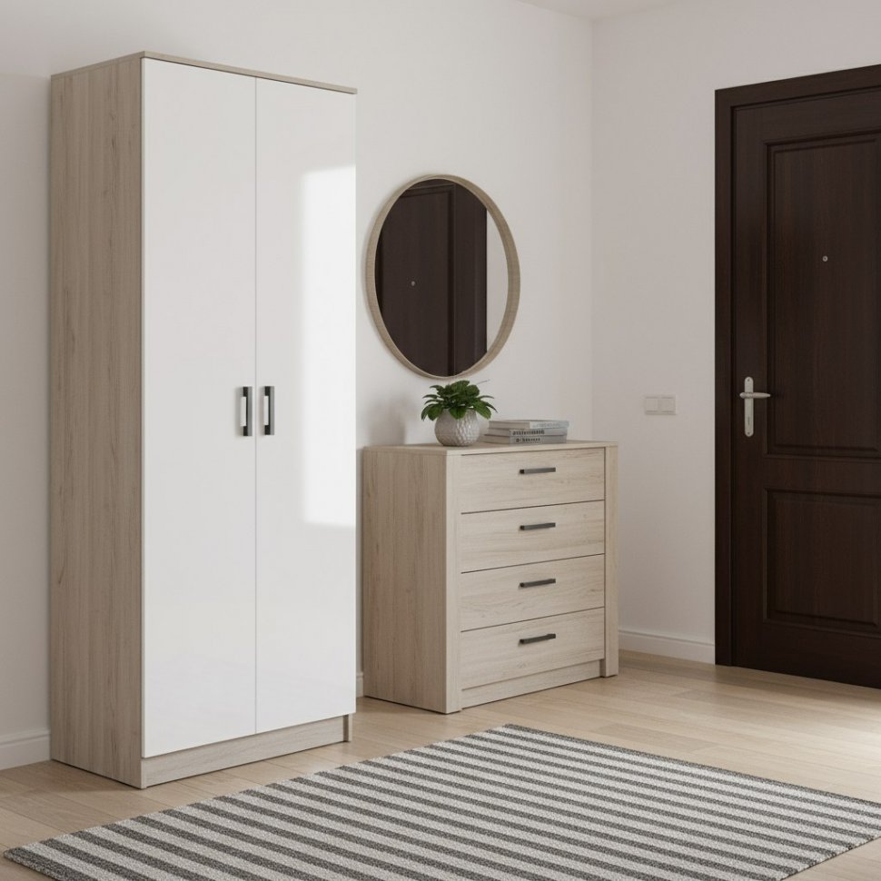 Шкаф двухстворчатый Ронда ШК-20, Дуб крафт серый, Белый