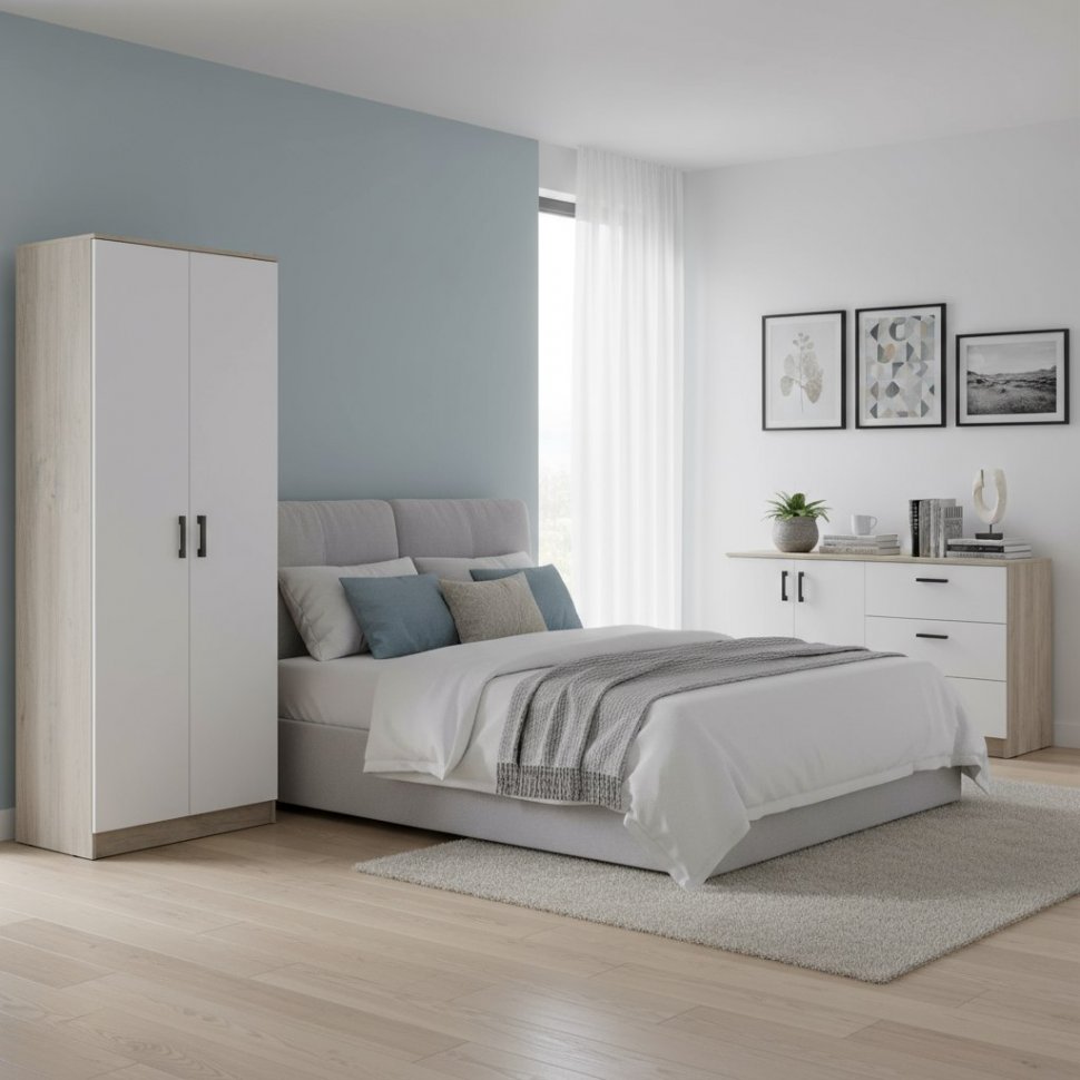 Шкаф двухстворчатый Ронда ШК-20, Дуб крафт серый, Белый