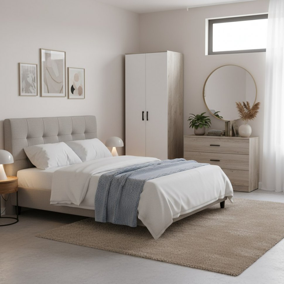 Шкаф двухстворчатый Ронда ШК-20, Дуб крафт серый, Белый