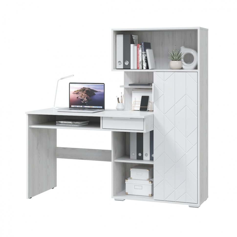 Стол компьютерный Бэйсик (MLK) Ясень Анкор / Ясень Анкор / Белый снег софт