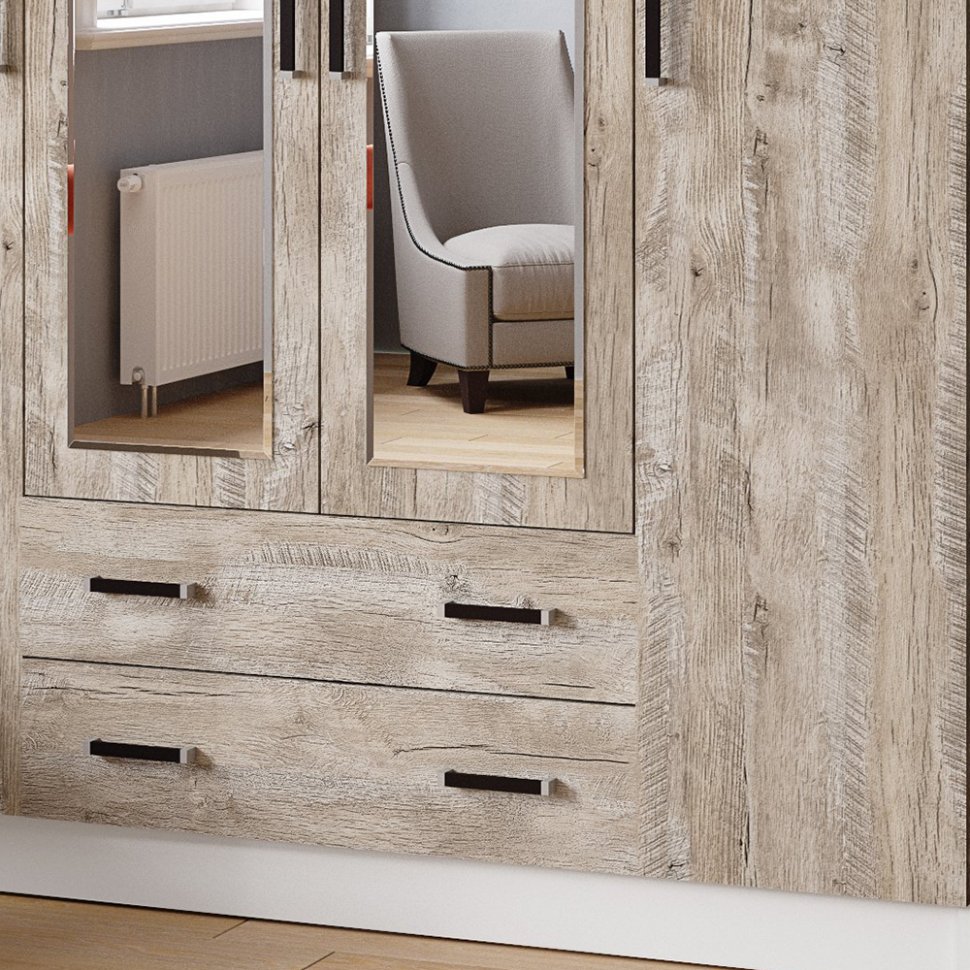 Шкаф четырехдверный с зеркалами 1600 Лагуна (ТЭКС) Дуб Юкон