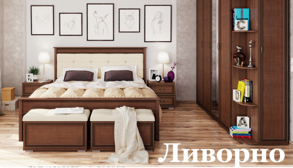 Кровать 140х200 ЛКР-1 (с ортопедическим основанием) Ливорно DOMANI Орех донской