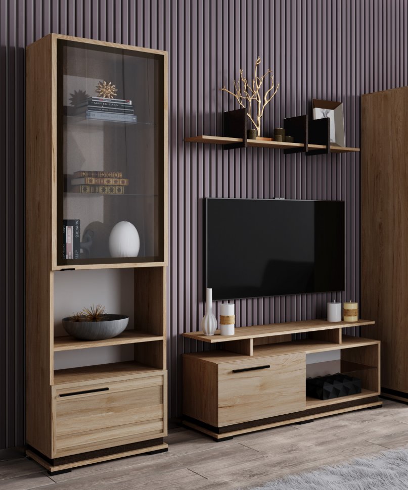 Шкаф-пенал со стеклом Модена МШ-3 Гикори Рокфорд