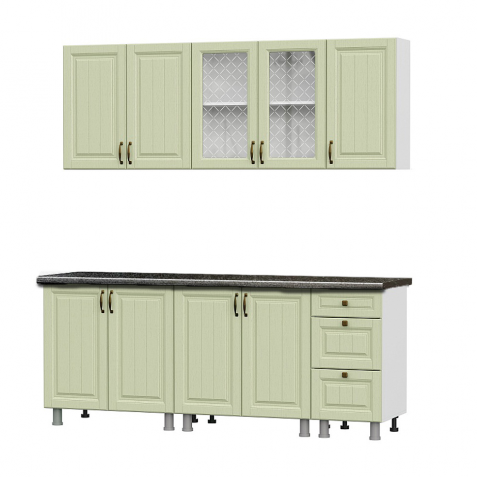 Кухня "Прованс"2 м (МДФ)(со столешницей 38 мм)Серия 2 Белый/Фисташковый текстурный/Черный