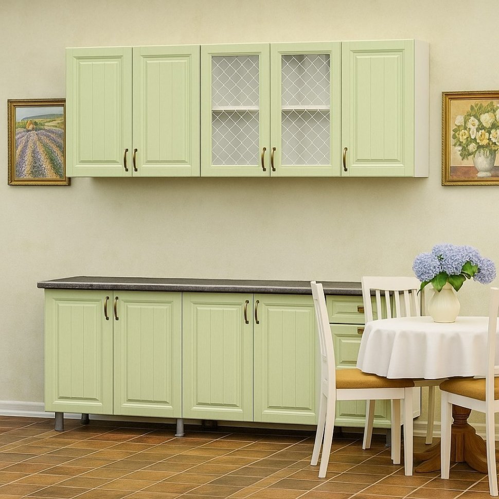 Кухня "Прованс"2 м (МДФ)(со столешницей 38 мм)Серия 2 Белый/Фисташковый текстурный/Черный