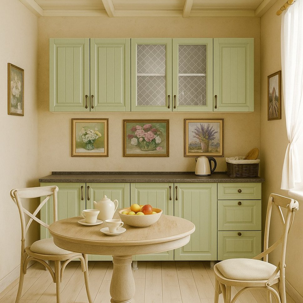 Кухня "Прованс"2 м (МДФ)(со столешницей 38 мм)Серия 2 Белый/Фисташковый текстурный/Черный