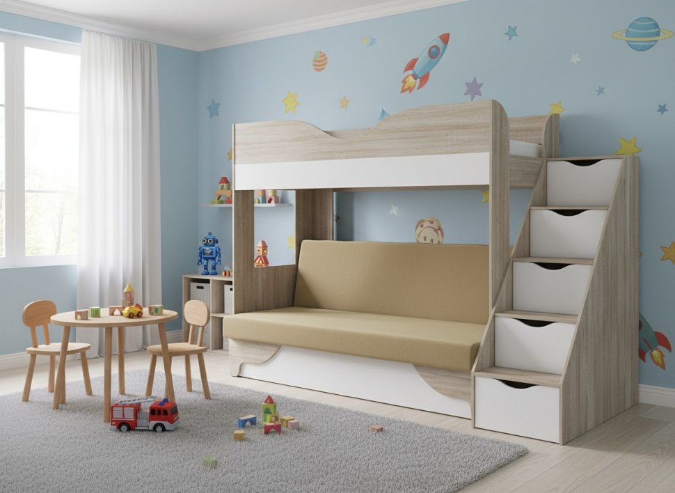 Латте 77-01 кровать-диван Дуб сонома / Аляска / Велюр Бежевый