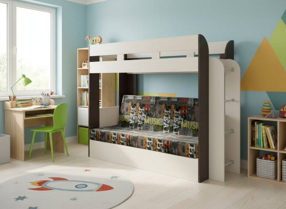 Карамель 75 кровать-диван Ясень Анкор Светлый / Бодега Темный / Ткань Музыка