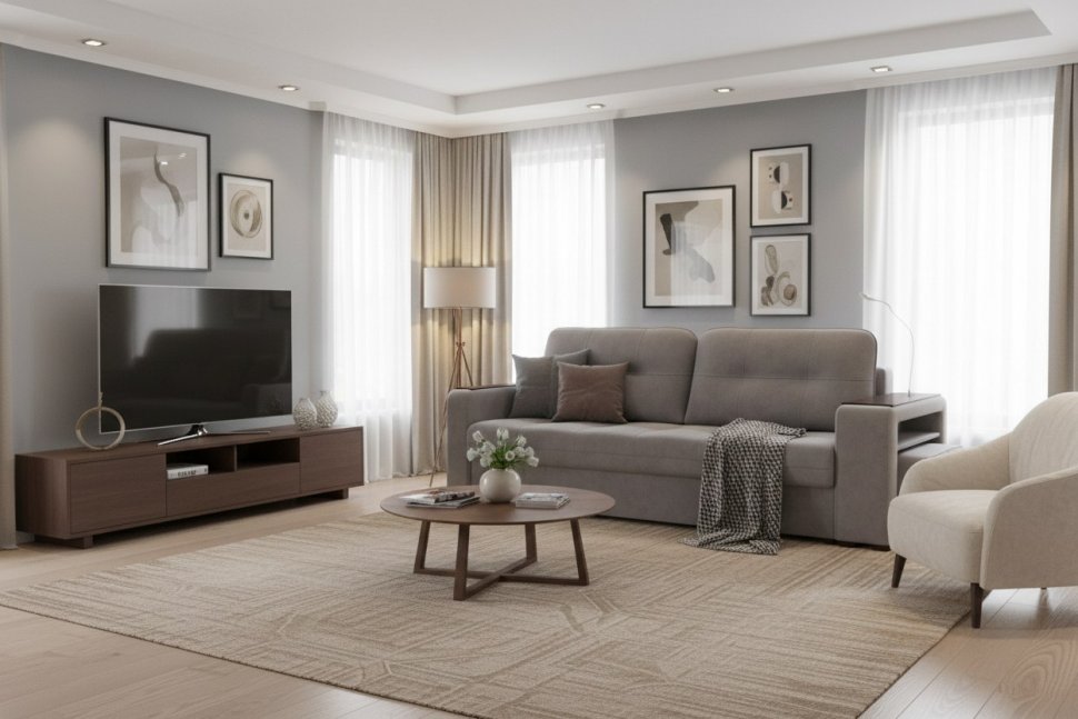 Диван Smart 4 пуф справа Б3-3Т-Б4 СК Велюр Кашемир 890