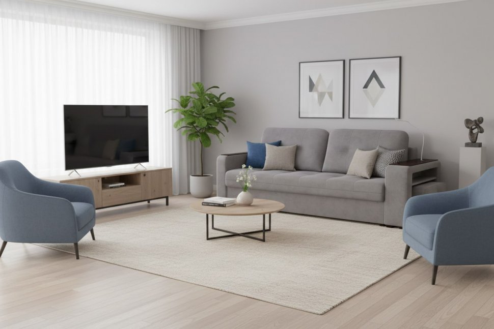 Диван Smart 4 пуф справа Б3-3Т-Б4 СК Велюр Кашемир 890