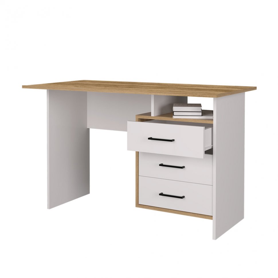 Письменный стол с ящиками Лайт (Горизонт) Белый / Дуб золотой