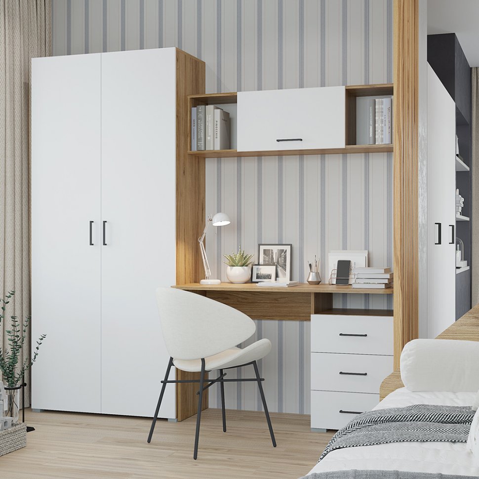 Письменный стол с ящиками Лайт (Горизонт) Белый / Дуб золотой