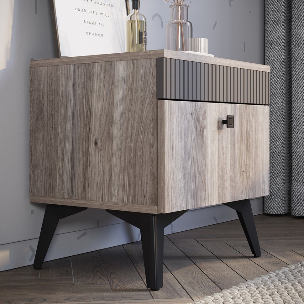 Тумба прикроватная Кассандра (БТС) ТБ-11 Дуб Смоки / Серый