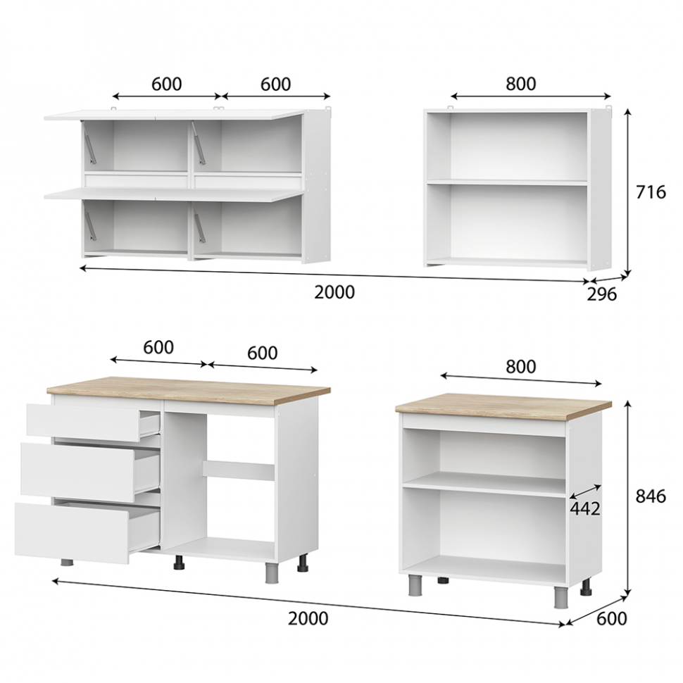 Кухня Токио 2 м серия 3, Белый