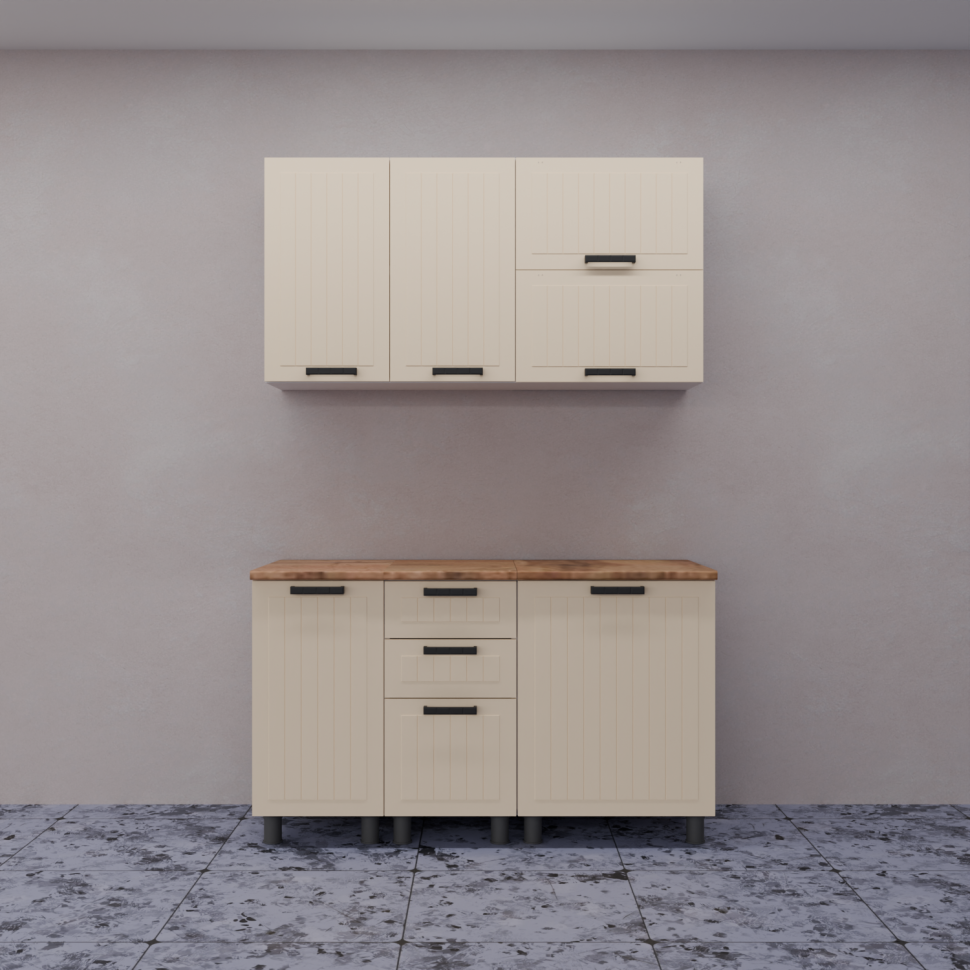 Кухня Аленушка 1,4 м с ящ. Орхидея Крем,скоба черный,сонома