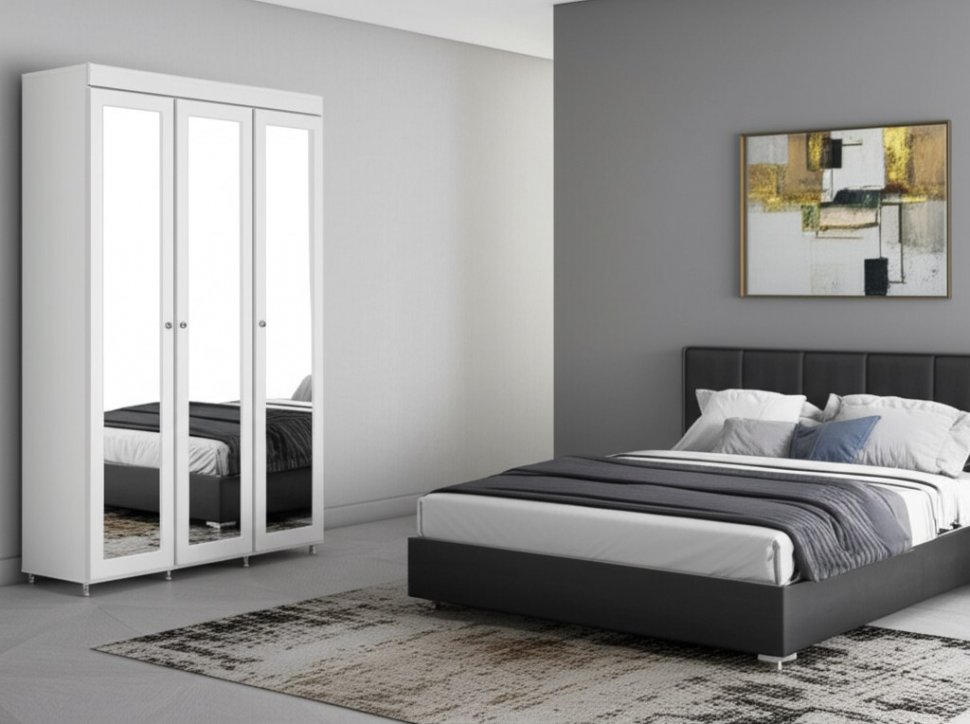 Шкаф 3-х дверный с 3-я зеркалами Монако МН-55 белое дерево