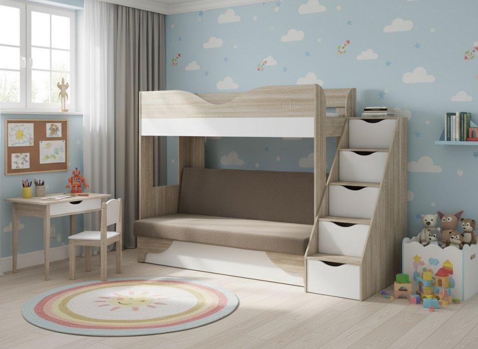 Латте 77-01 кровать-диван Дуб сонома / Аляска / Велюр Коричневый