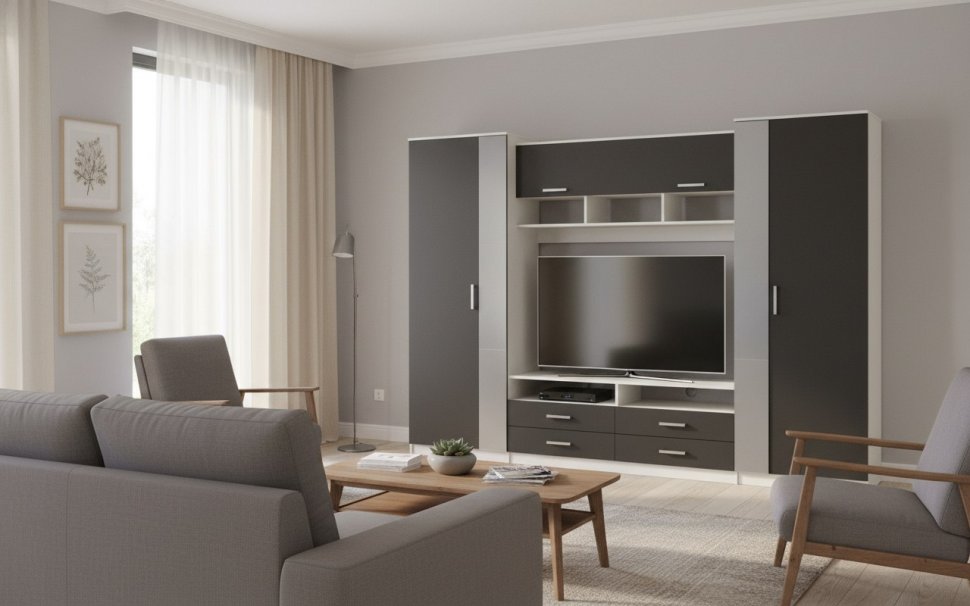 91.01 Вена шкаф многоцелевой Белый / Диамант серый