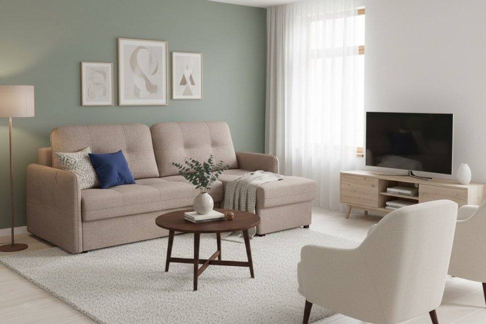 Диван-кровать угловой SMART 1 2Т-1Пф Рогожка Sherlock 932