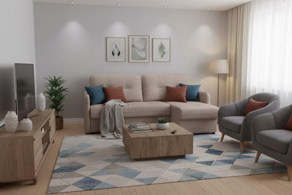 Диван-кровать угловой SMART 1 2Т-1Пф Рогожка Sherlock 932