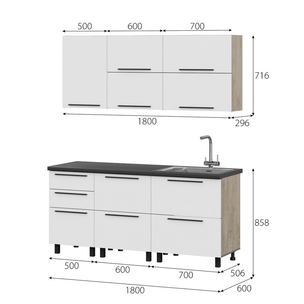 Кухня Этна 1,8 Комплект 1, Софт Вайт