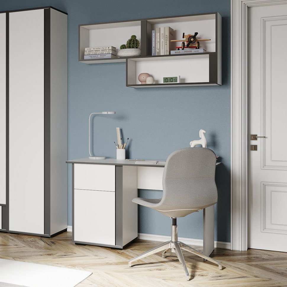 Полка навесная открытая Асцелла, Белый, Графит серый