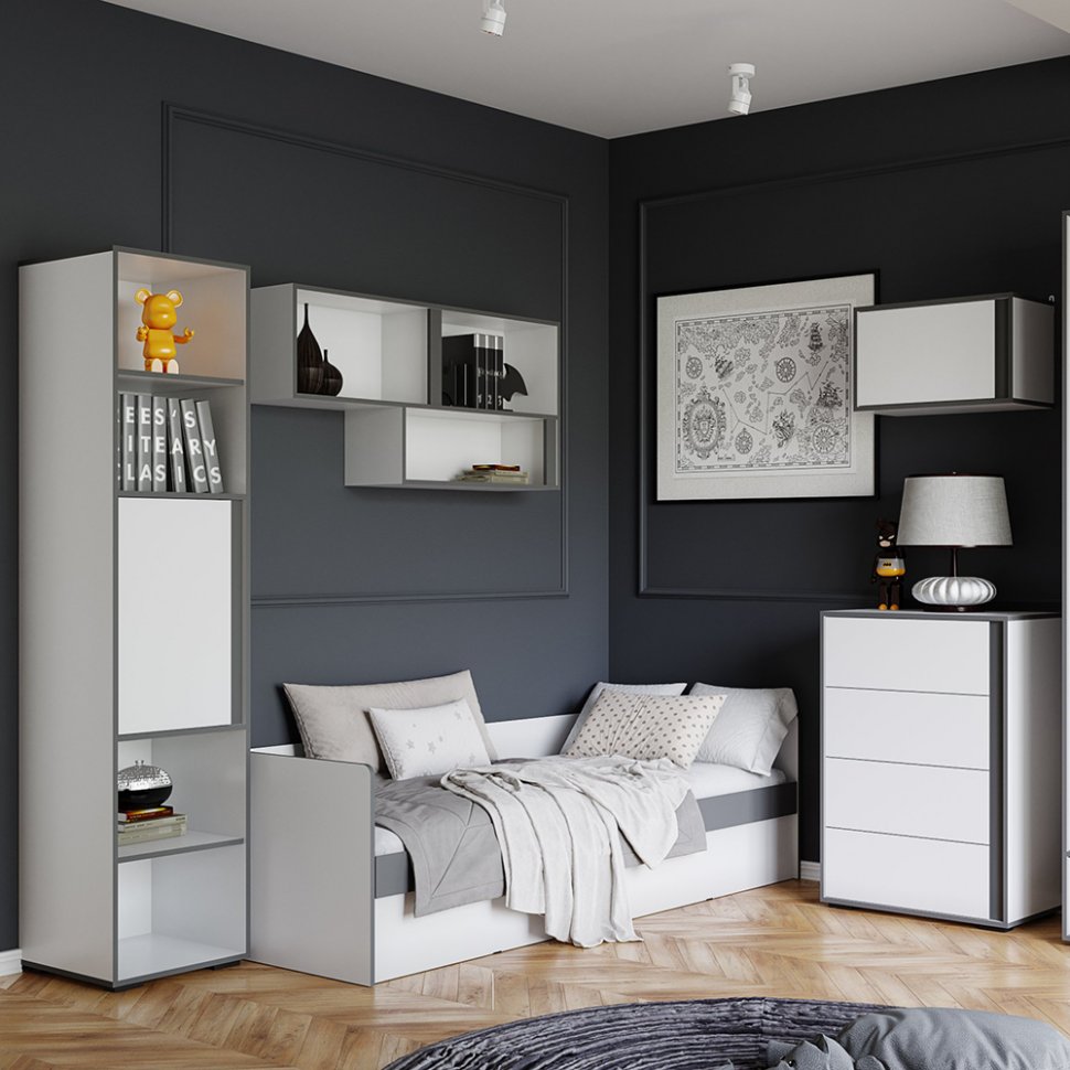 Полка навесная открытая Асцелла, Белый, Графит серый