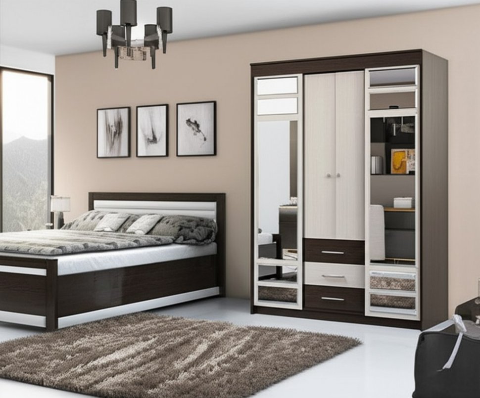 Шкаф-купе Юнона Комби (Горизонт) Венге / Дуб Молочный