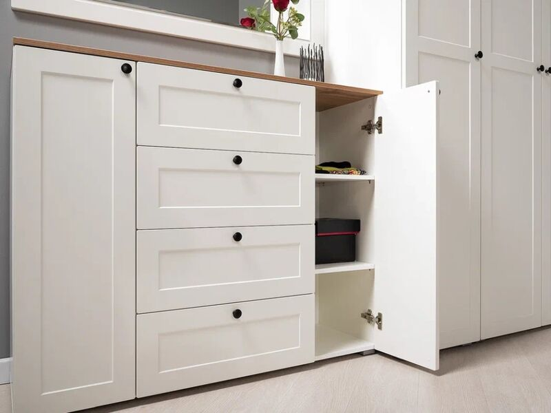 Остин Комод 16.221 Белый шагрень/Дуб Вотан