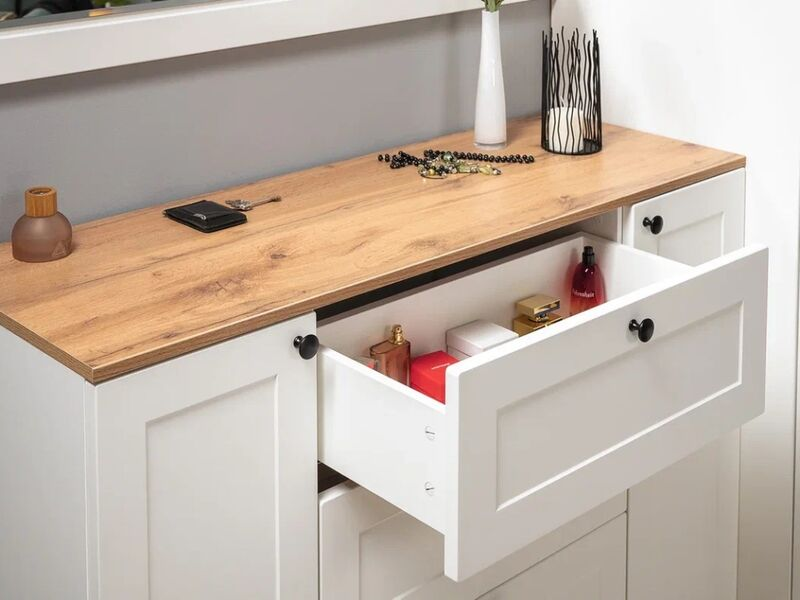 Остин Комод 16.221 Белый шагрень/Дуб Вотан