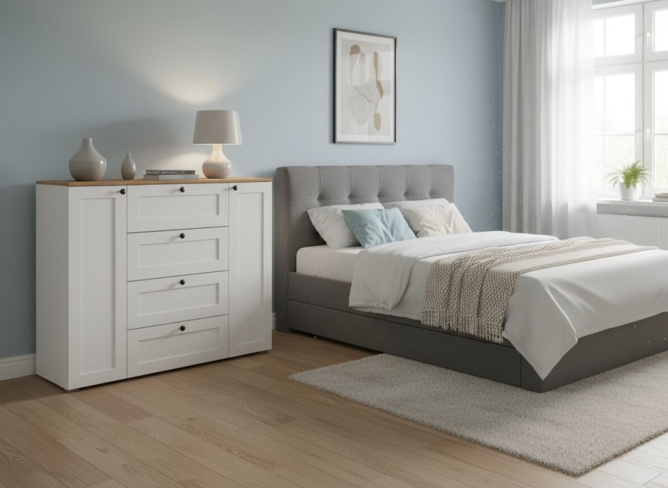 Остин Комод 16.221 Белый шагрень/Дуб Вотан