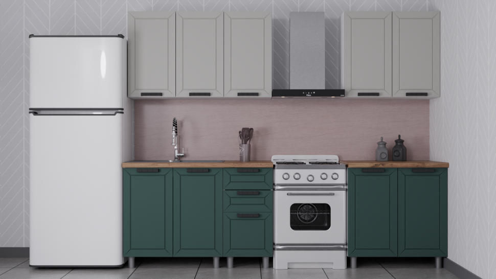 Кухня Аленушка 2 м Лилия Керамика/Изумруд,скоба черный,сонома
