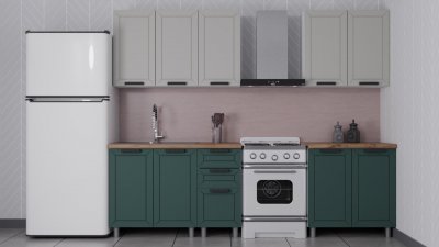 Кухня Аленушка 2 м Лилия Керамика/Изумруд,скоба черный,сонома