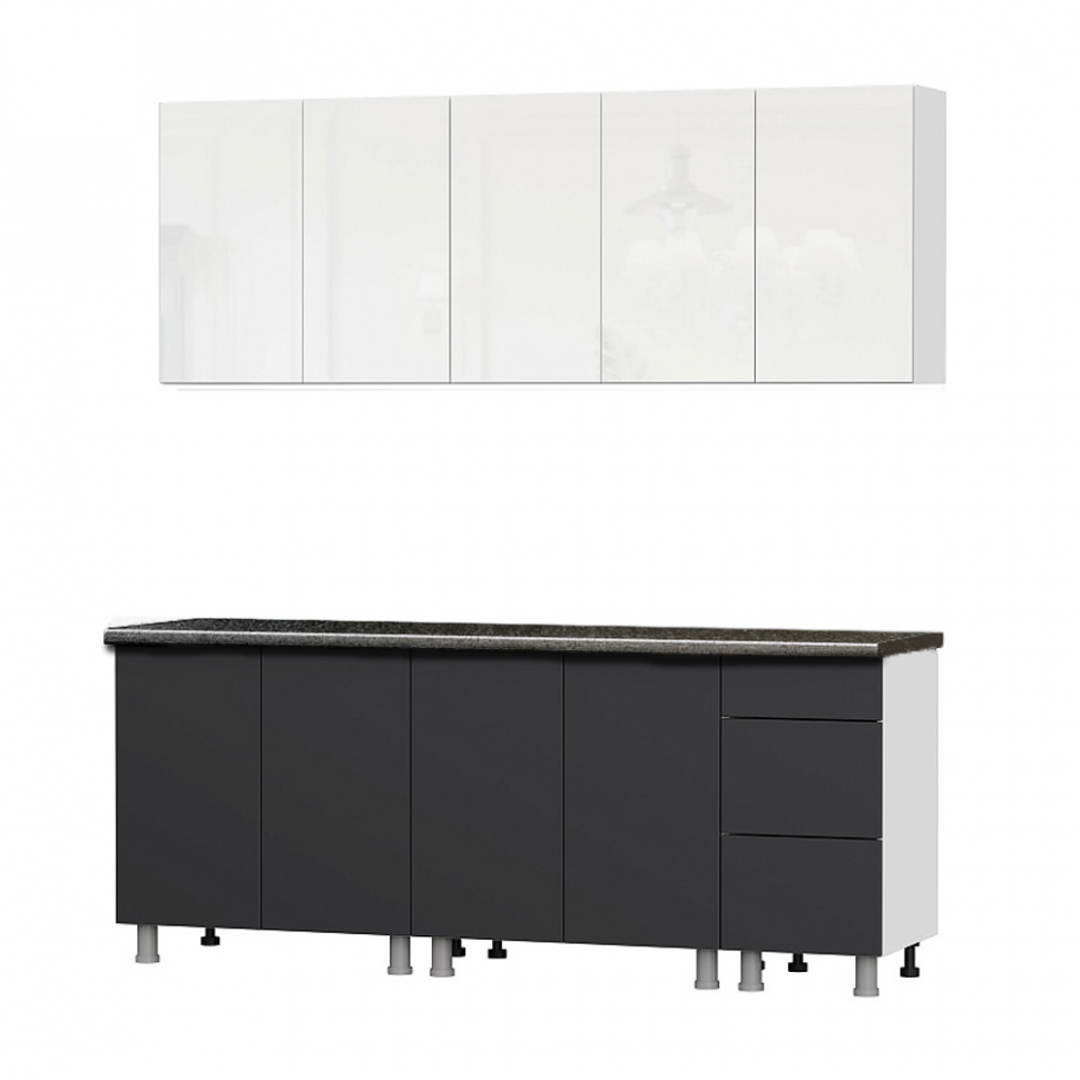 Кухня "Модерн New" 2 м (со столешницей 38 мм) Белый//Графит/Черный