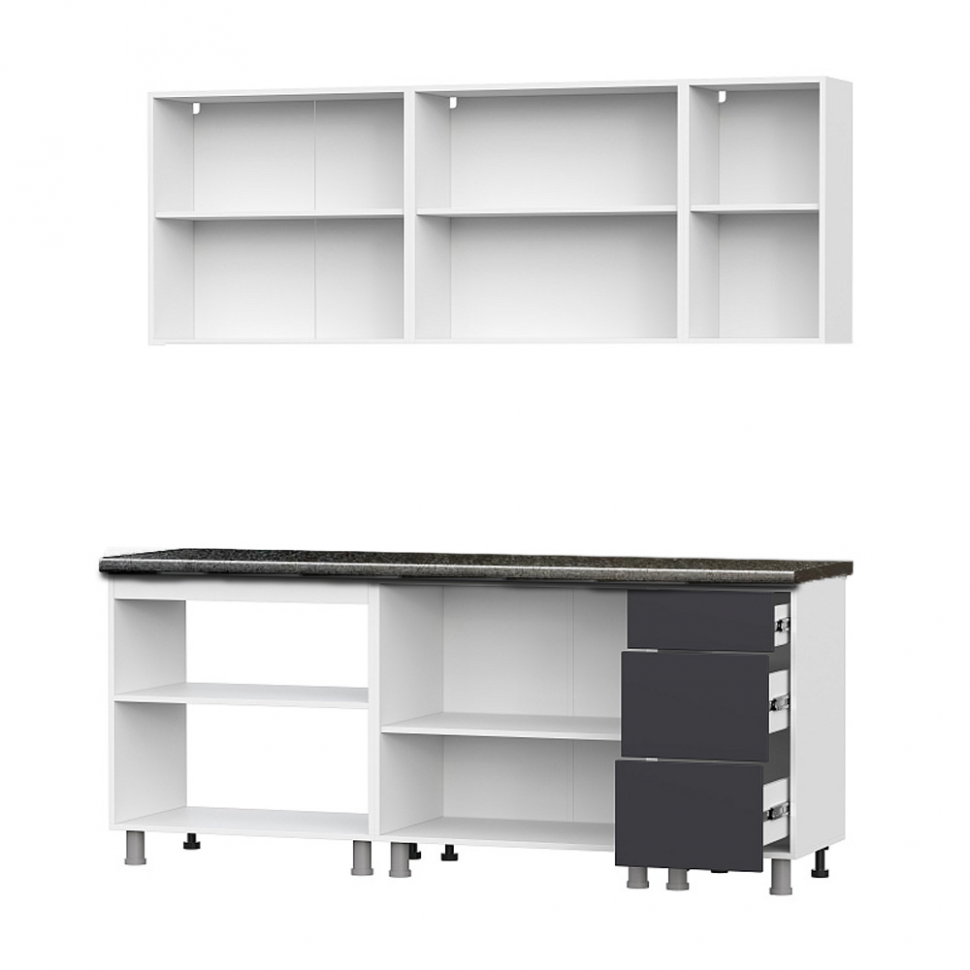 Кухня "Модерн New" 2 м (со столешницей 38 мм) Белый//Графит/Черный