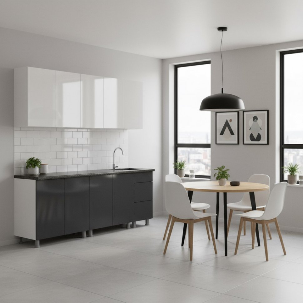 Кухня "Модерн New" 2 м (со столешницей 38 мм) Белый//Графит/Черный