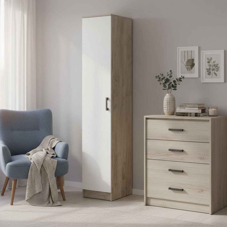 Пенал Ронда ШК-1, Дуб крафт серый, Белый