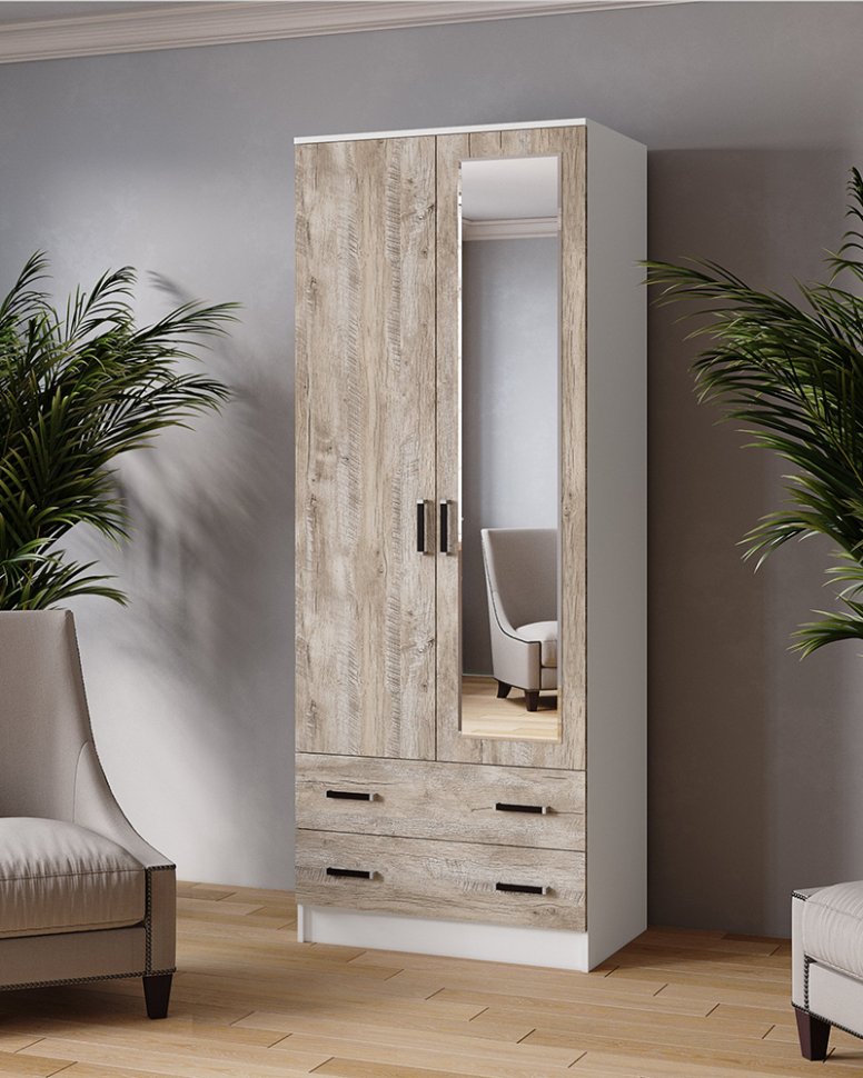 Шкаф двухдверный с зеркалом 800 Лагуна (ТЭКС) Дуб Юкон