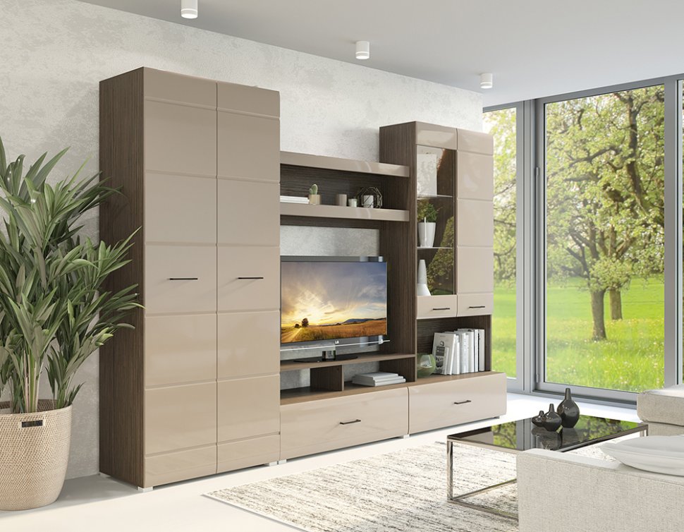 Стенка в гостиную Ненси-1 (Венге / Капучино глянец)