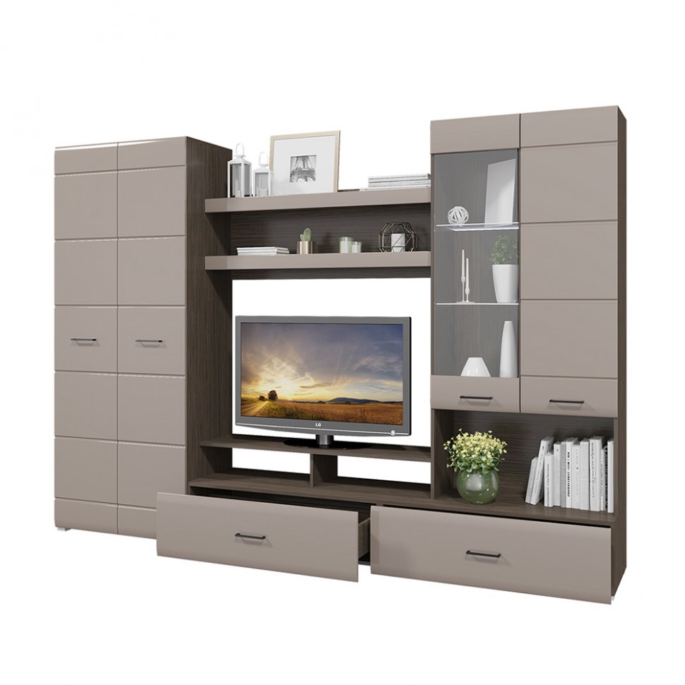 Стенка в гостиную Ненси-1 (Венге / Капучино глянец)