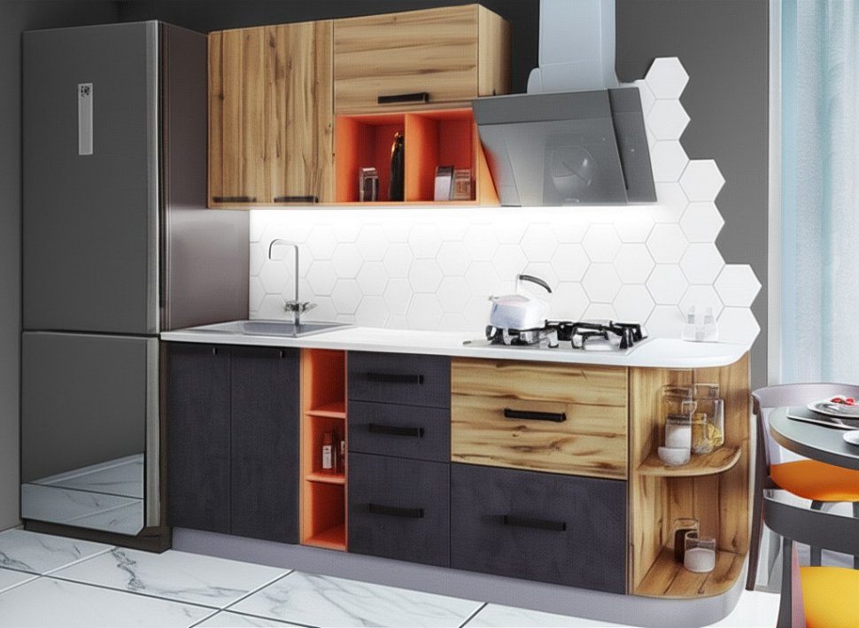 Кухня Крафт Комплект 3, темный бетон/дуб вотан