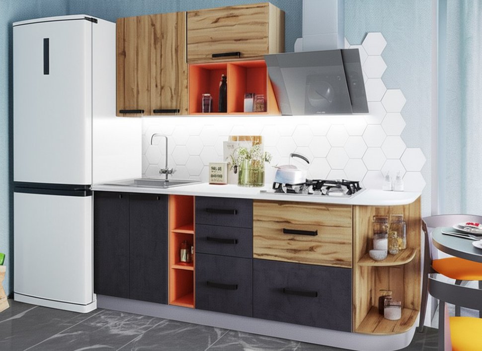 Кухня Крафт Комплект 3, темный бетон/дуб вотан